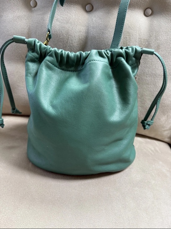 Madewell Handbags - Madewell Teal Green Leather Drawstring Crossbody Bucket Bag
